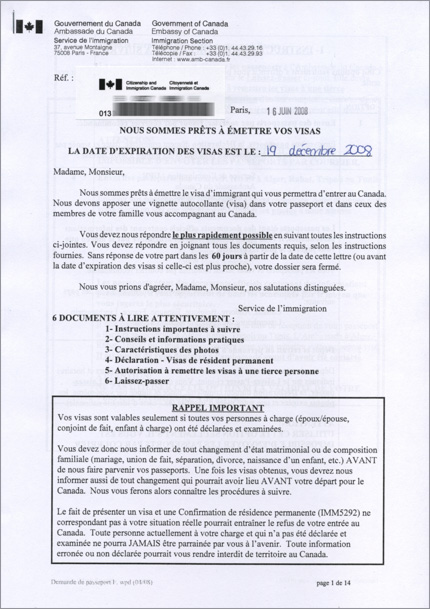 Visa permanent accordé.
