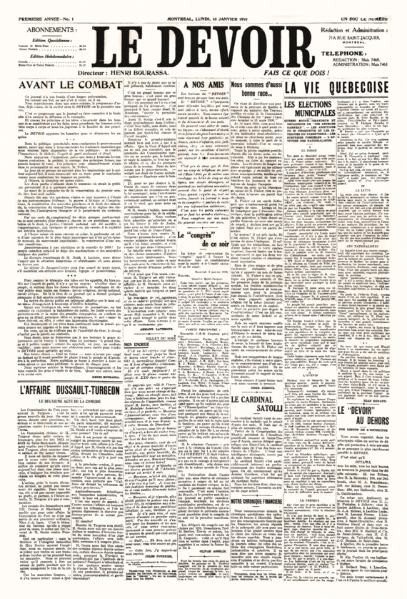 Le Devoir n°1, 10 janvier 1910.