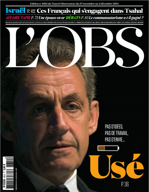 Couverture de |’Obs : Sarkozy usé
