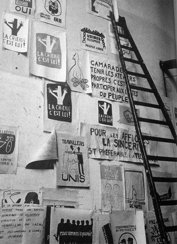 Murs de l'atelier affiches de l'école des Beaux-Arts, 1968.