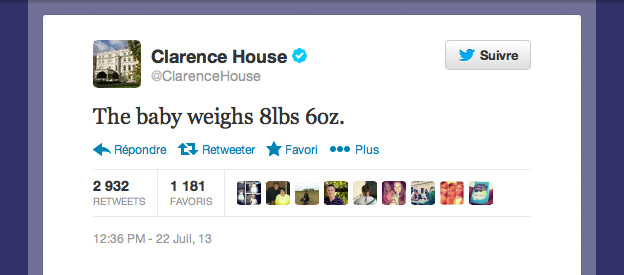 Clarence house: The baby weighs 8lbs 6oz.