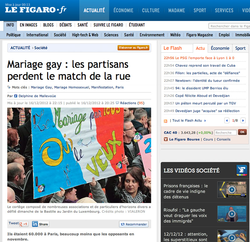 Mariage gay : les partisans perdent le match de la rue