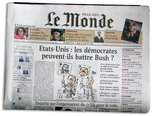 une du journal Le Monde daté du 18 janvier 2004