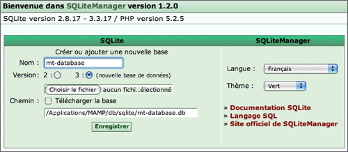 Création de base dans SQLiteManager.