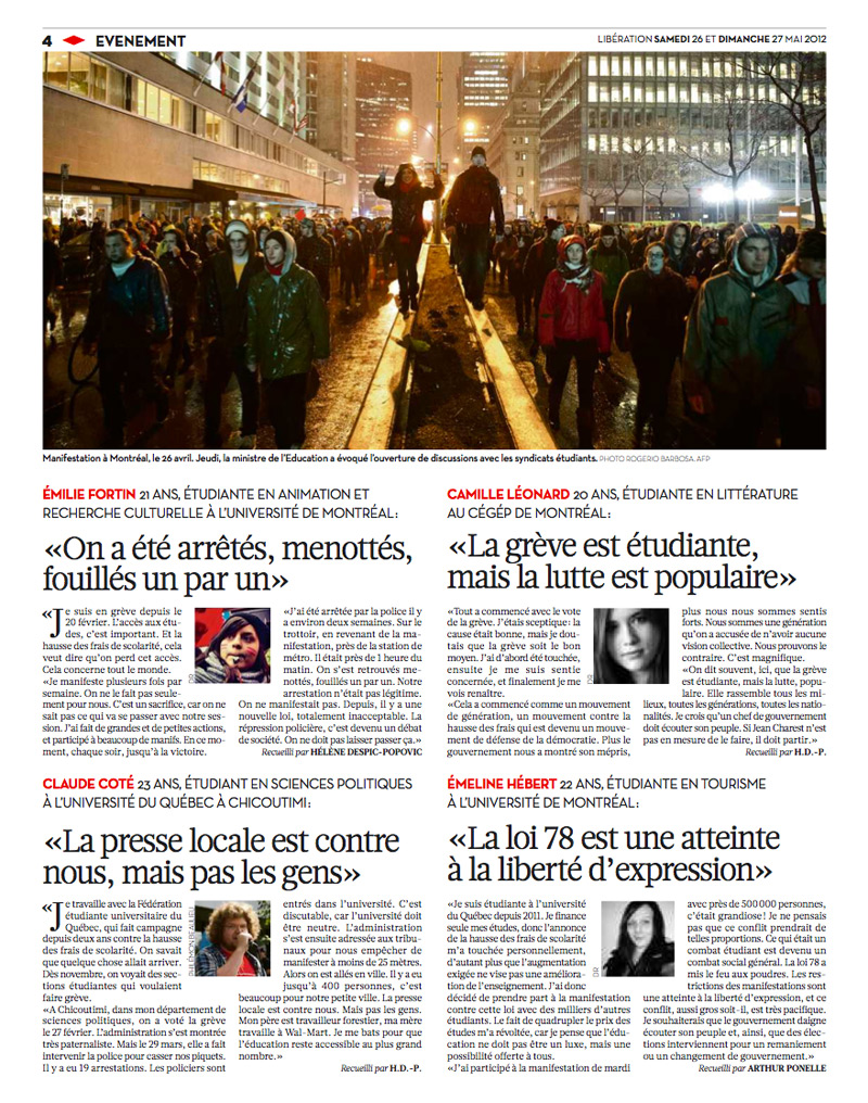 Page du Libération du 26 mai 2012.