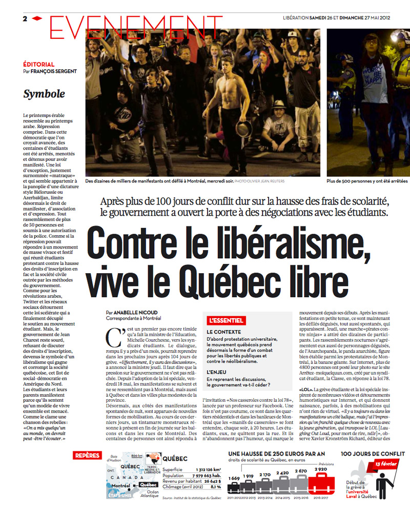 Page du Libération du 26 mai 2012.