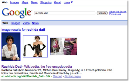 Recherche Rachida Dati sur Google.