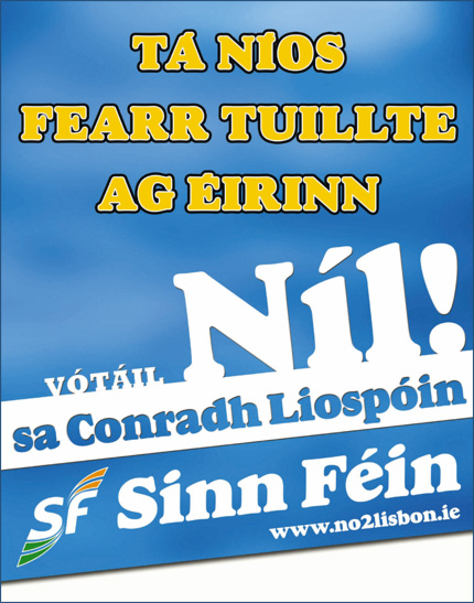 Affiche du Sinn Féin appelant à voter non au traité de Lisbonne.